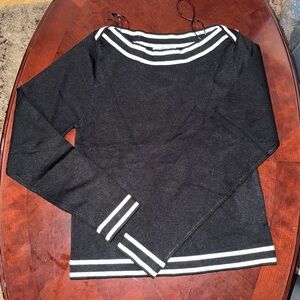 Black and White Striped Women's Crew Neck Sweater-clearance on winter clothes
